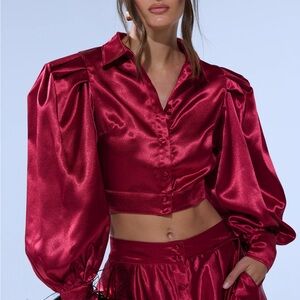AKIRA Satin Burgundy Blouse